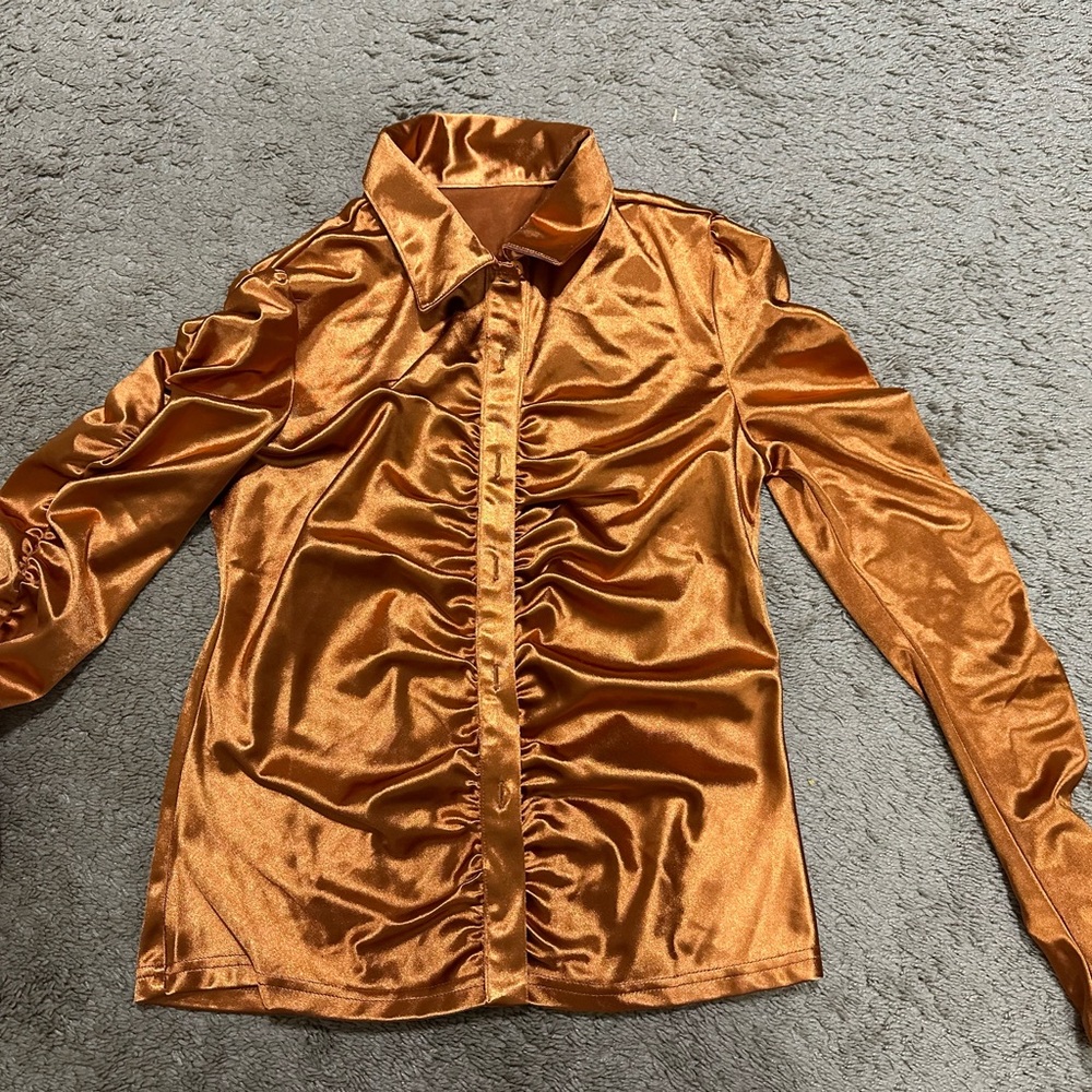 Elegant Satin Button Down Shirt - Copper A-60